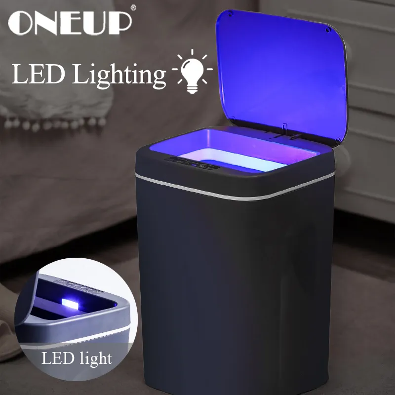 Avfallsfack Oneup Smart Trash kan LED -infraröd sensor Återvinningskorg med skräpväska för hem badrum kök vardagsrum rengöringsverktyg 221027