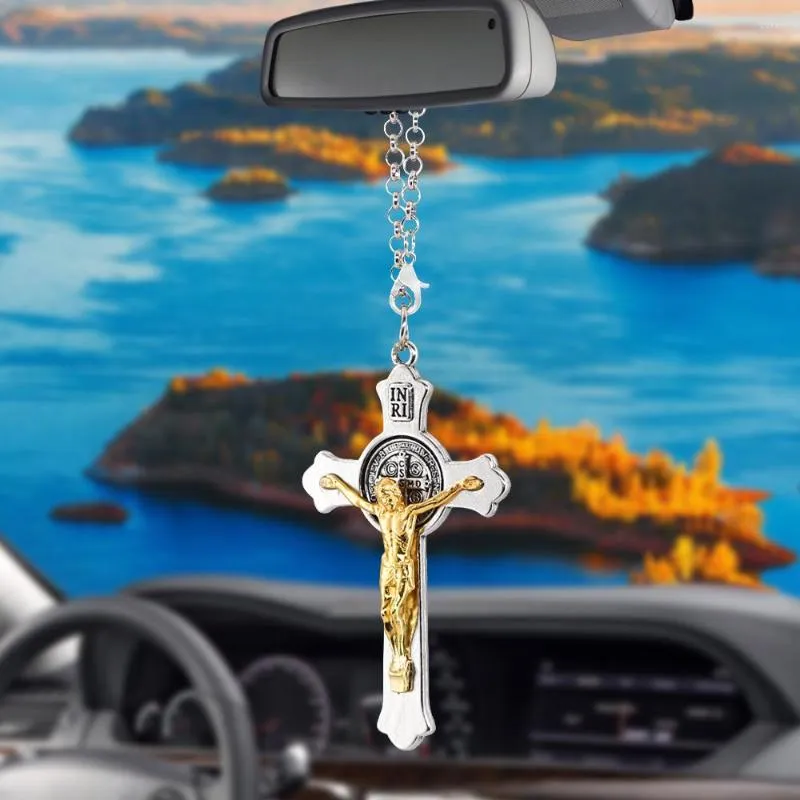 Inredningar Bestämda bilhänge Jesus Crucifix Cross Hanging Auto Bakifrån spegel dekoration dangle trim tillbehör styling gåvor