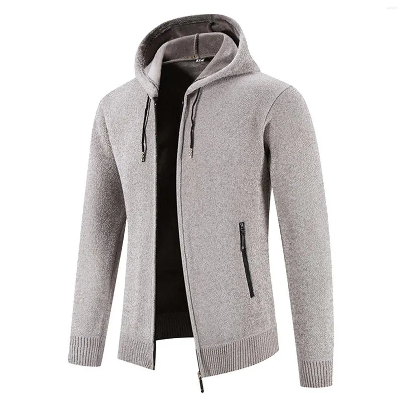 メンズセーター秋の冬のフード付きジッパーカーディガンメンジャケットコートファッションストライプニットコートメンズ衣類G3