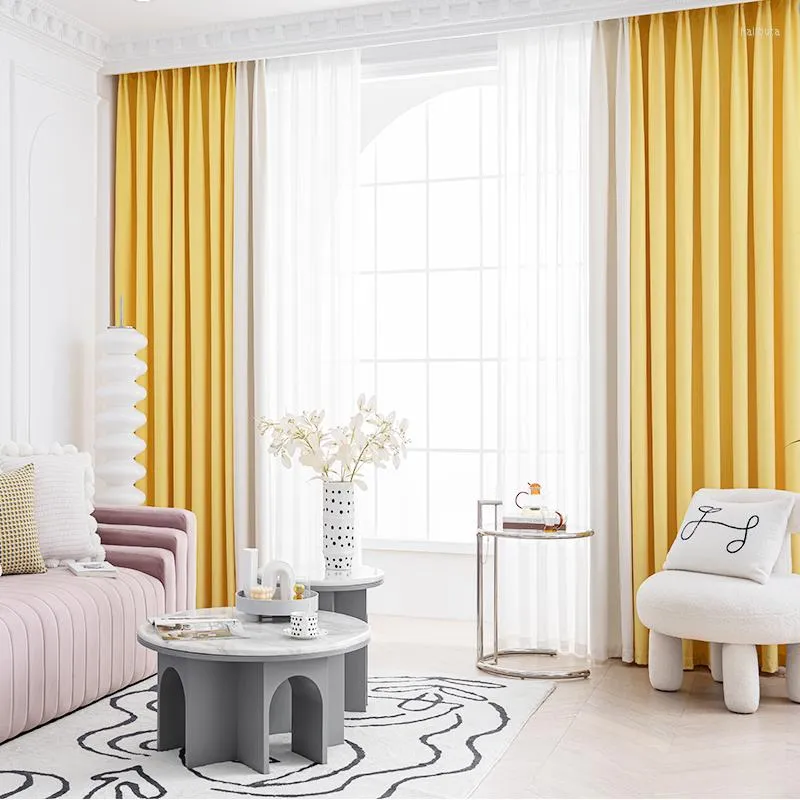 Kurtyna 2022 cytryn żółty nowoczesny kolor solidny wysoki osłona przeciwsłoneczna do salonu okno sypialni