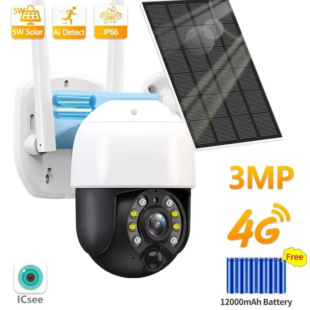 Altre telecamere CCTV Scheda SIM 4G Telecamera IP solare 3MP Protezione di sicurezza esterna CCTV Videosorveglianza Batteria ricaricabile 724 Standby lungo ICsee J221026