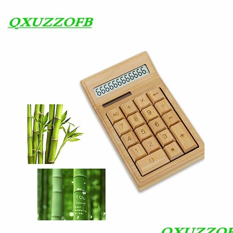 Calculators Bamboo Office Calcator 12 رقم LCD Display Gistract هدية خاصة عيد الميلاد حساب الأداة التجارية البطارية DHEHJ تعمل بالطاقة الشمسية