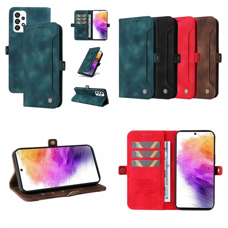 Skin Feel Leather Wallet Cases For Samsung S24 Ultra S24 Plus S23 FE A05 A05S A25 A24 A15 Shockproof Credit ID Card Pocket Holder Flip Cover Business Kickstand Pouch