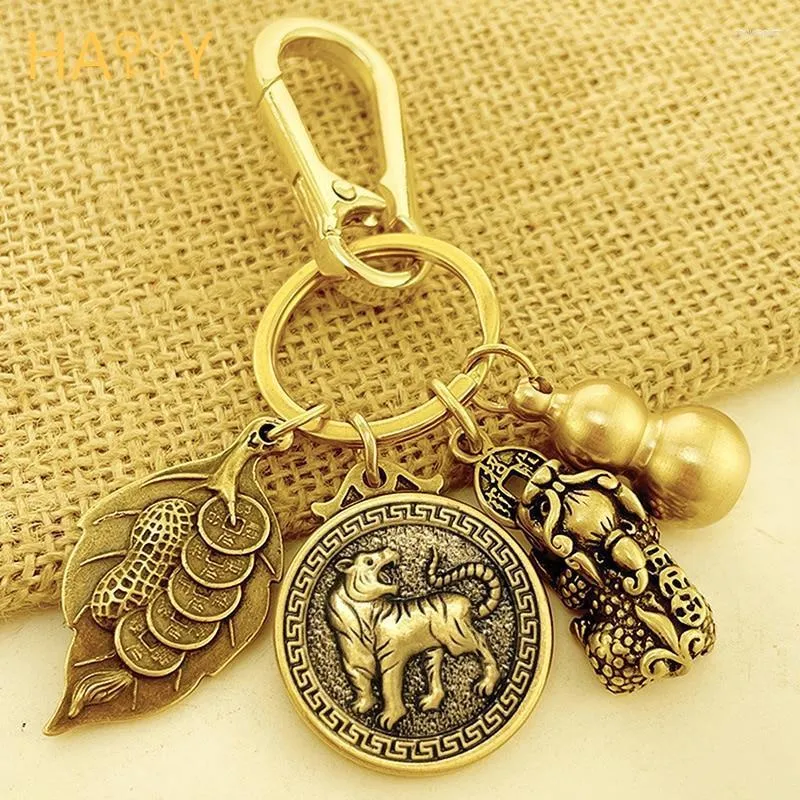 Keychains 1xMetal Gourd Keychain Overnight Fortune Pixiu Lucky Transfer Bag Money 2022 Year Tiger Pendant Chinese Feng Shui