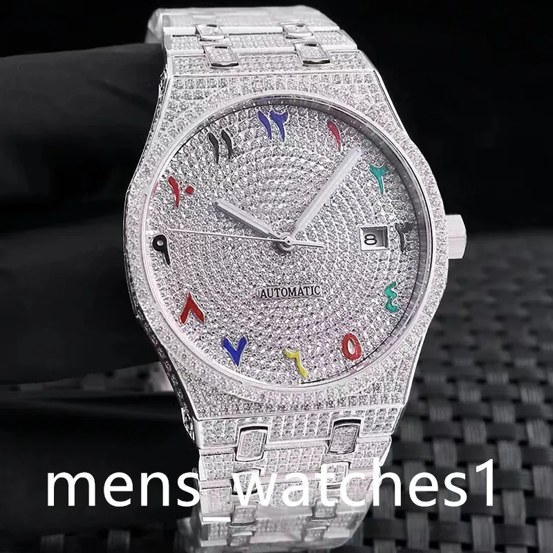 Montre mécanique automatique pour homme Calibre 41 mm incrusté de diamants bracelet en acier fin Fashion business Montre de Luxe