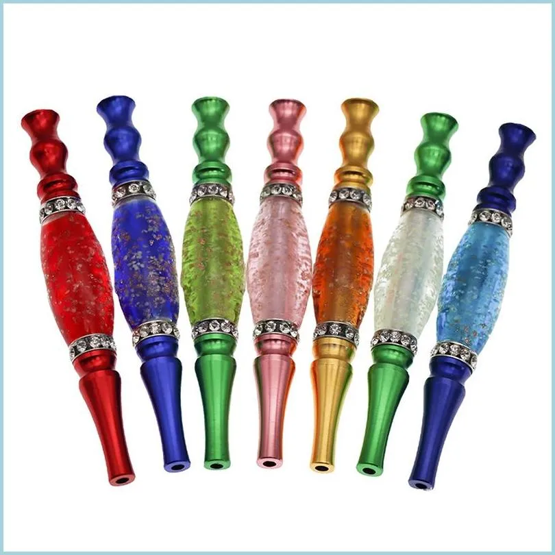 Smoking Pipes 7 Color Luminous Pipe Metal Diamond Ladies Fashion Portable Cigarette Holder Household Smoking Accessories Drop Delive Dh8Ry