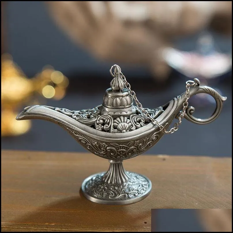 Nyhetsartiklar Nya artiklar Fairy Tale Aladdin Magic Lamp Vintage Censer Creative Metal Aroma Burner rökelse Burner Julklapp Dhlnn