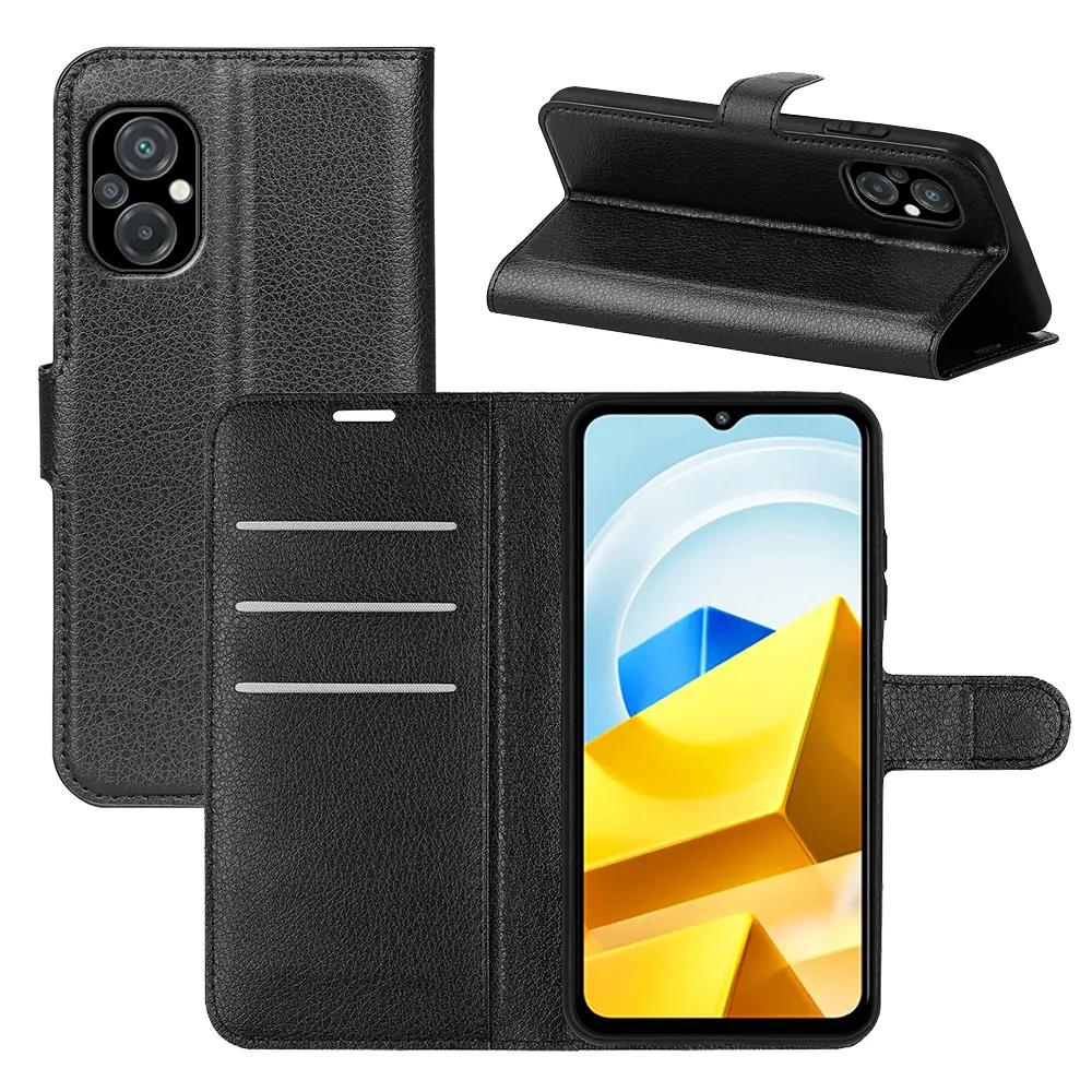 Funda telefonfodral för Xiaomi 12 Poco F4 M5 M4 Redmi 10C 10A Note 11e Pro Lychee Leather Wallet Case med kortplatser