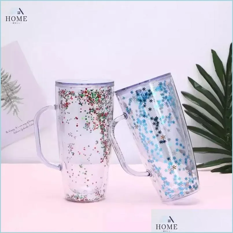 Tumblers 750 ml Plast Tumblers med STS Rensa Handle Double Wall Travel Mug Tumbler Sippy Cups Drop Delivery 2022 Home Garden Kitch Dhizb