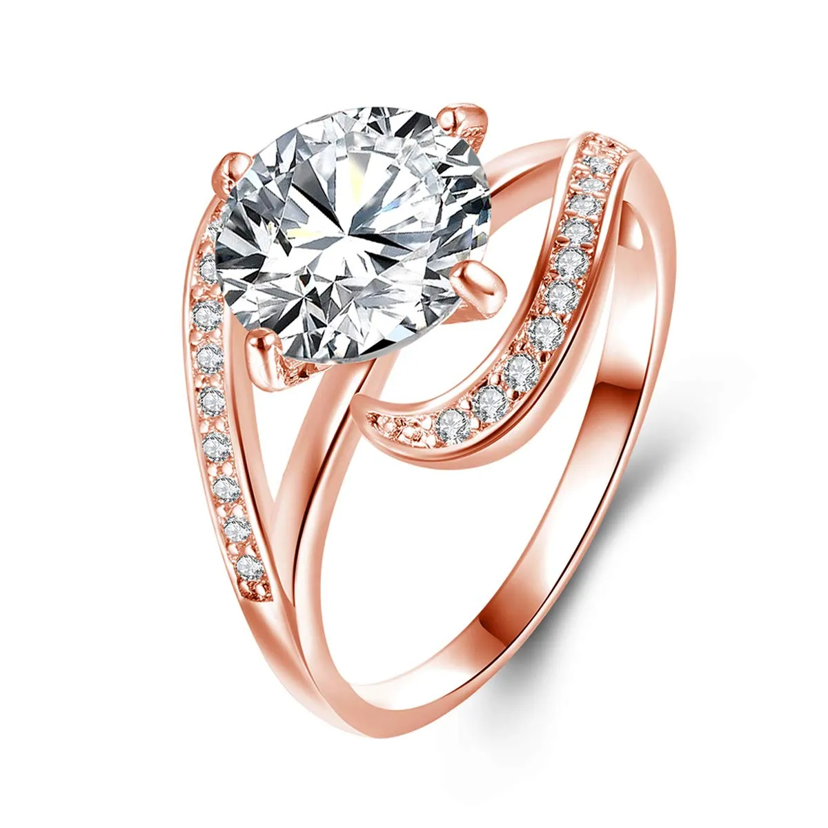 Bague Solitaire Femmes Rondes Cubic Zirconia Anneaux 2 7Ct Cz Promise Engagement Anniversaire Fête Des Mères Bijoux Cadeaux De Noël Taille Ammwc