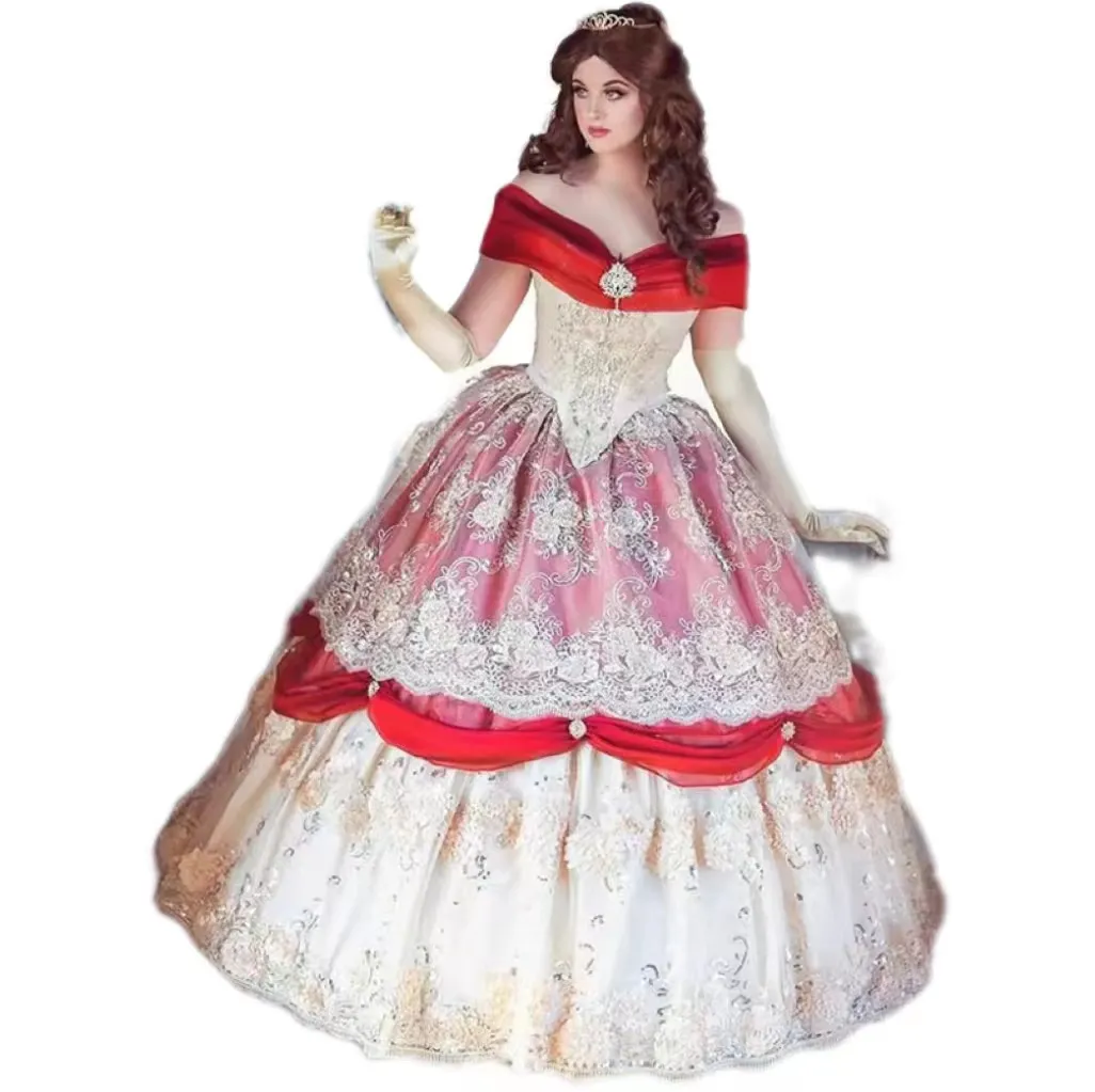 Off Spalla Rossa Abito Da Sposa Gotico Abito Medievale Da Ballo