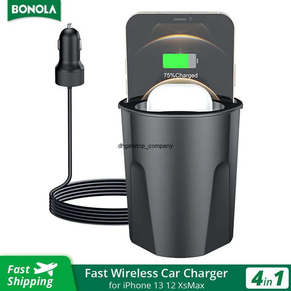 Tasse de chargeur de téléphone sans fil de voiture Bonola à Charge rapide pour chargeurs iphone14/13/12/xs/8/11/airpods 2/pro