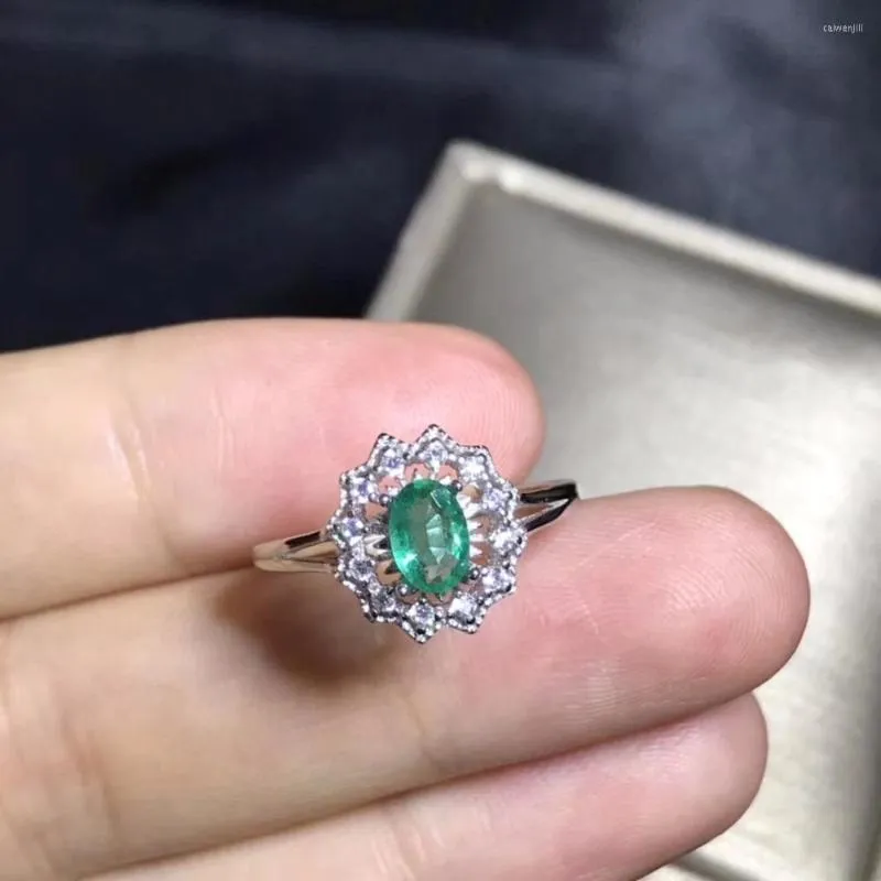 Clusterringen Columbia Mining Area Natural Emerald Ring 925 Sterling zilveren dames high-end kleurrijke sieraden
