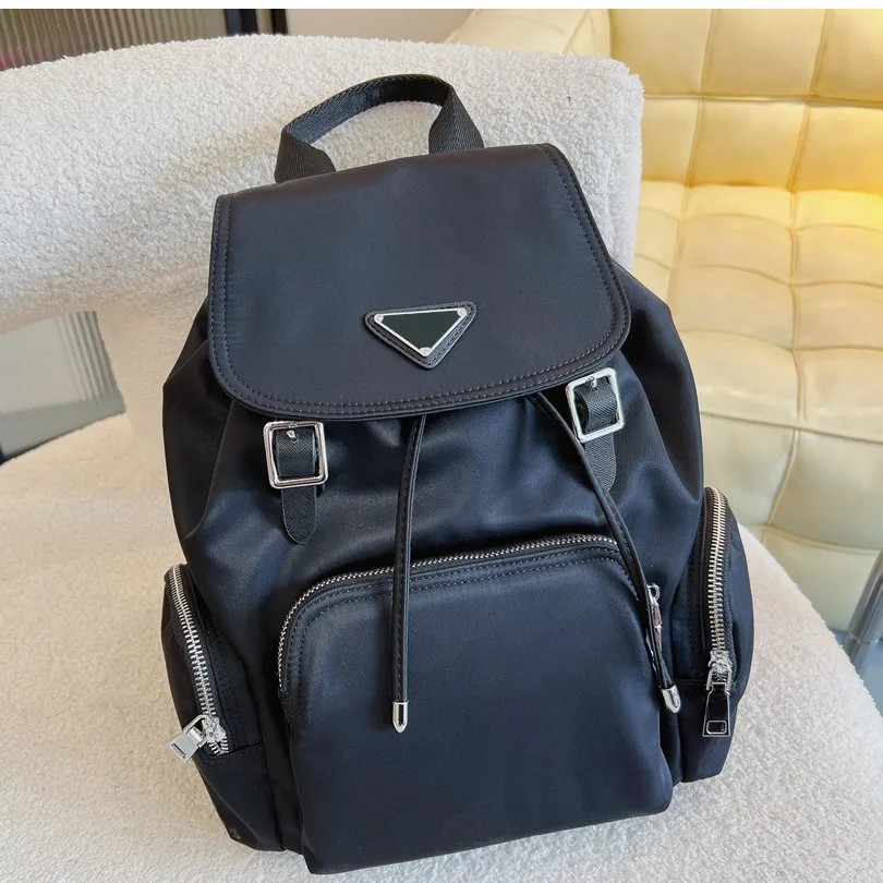 Classic Backpack Mens Designer Bag Wallet Fashion NYLON Back Pack Women Leather Rucksack Purse Luxury Handbag TRIANGLE Ruck Sack Black Khaki 28cm