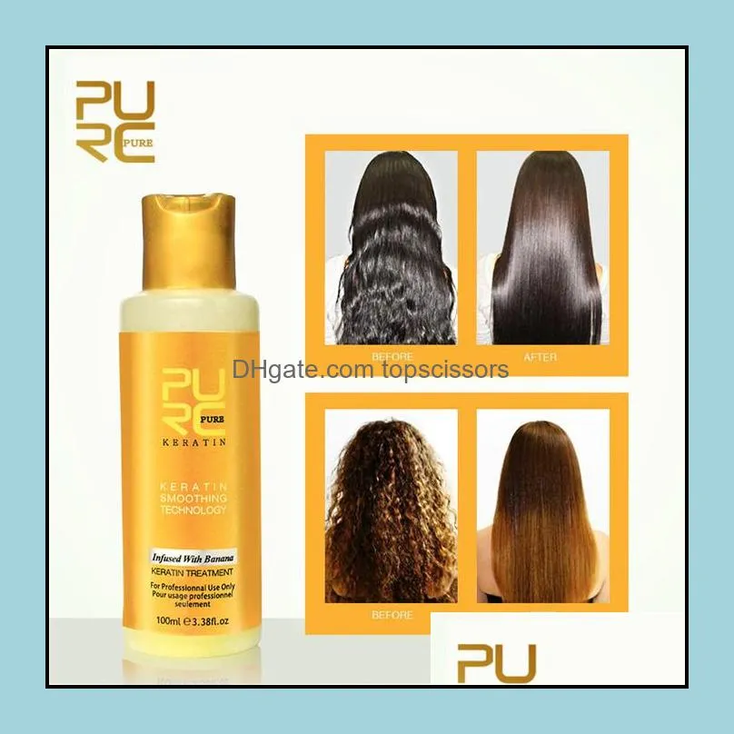 Shampooing Revitalisant Purc 12 Saveur Banane Traitement À La Kératine Lissage Réparation Des Cheveux Endommagés Crépus Brésiliens Kératines Traitements 1 Dhdvt