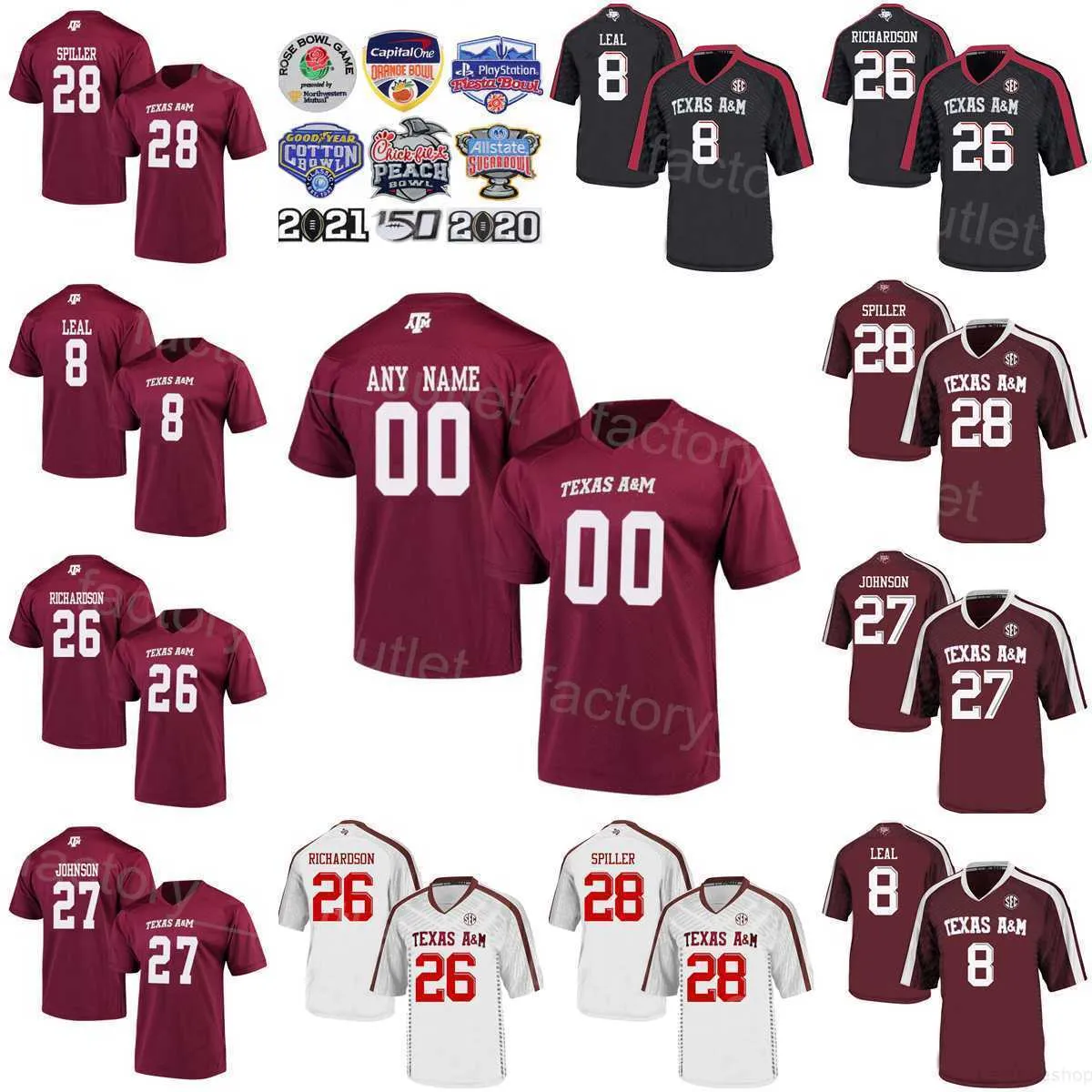 NCAA College Am Texas Aggies Jersey Football University 1 Demond Demas 28 Isaiah Spiller 27 Antonio Johnson 1 Aaron Hansford 8 Demarvin Leal 26 Demani Richardson