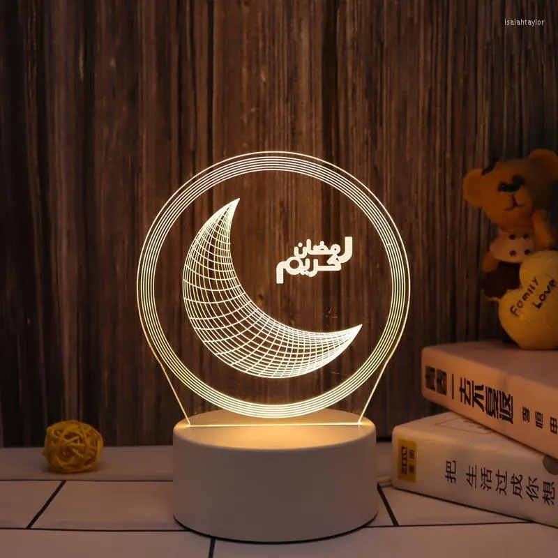 Stringhe Eid Mubarak Muslim Festival Lampada decorativa DECORATIVA 3D Luce notturna Light Ramadan Ornamento per la casa Decorazione per feste di decorazione da festa USB Potenza USB