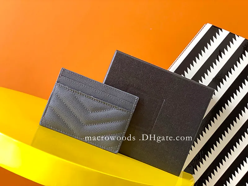 Designer-Clutch-Geldbörsen, modische Damen-Kartenhalter, Kreditkarte, Mini-Geldbörse, Farbe Luxus, echtes Leder, Kaviar-Textur, Schwarz mit Box