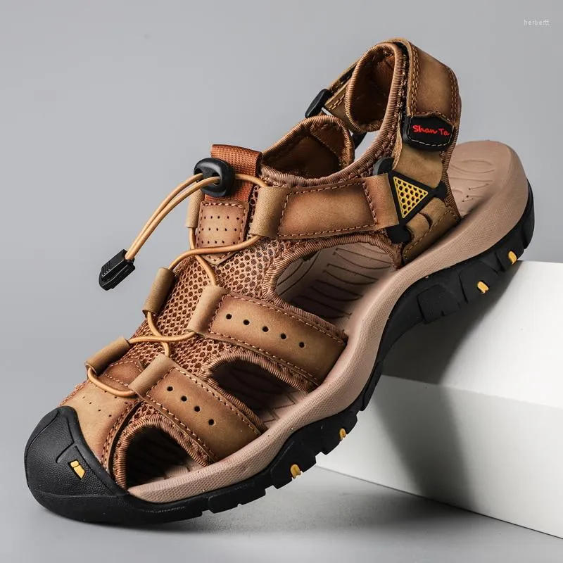 Sandals Classic Men's Summer Genuine Leather Breatable Brand Shoes Luxury Soft Outdoor Men Roman