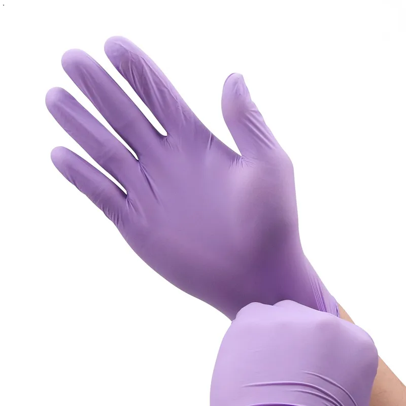 Luvas de nitrila Exame de látex descartável Grade Food Cozinha alergia à prova d'água Purple para mulheres