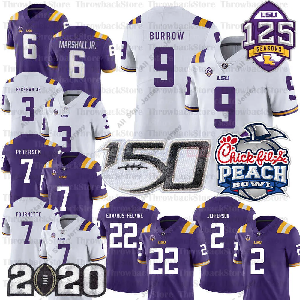 Maillots de football NCAA Ja'Marr Chase Joe Burrow Justin Jefferson Clyde Edwards Helaire Derrius Guice Beckham Jr. LSU Tigers Maillots personnalisés