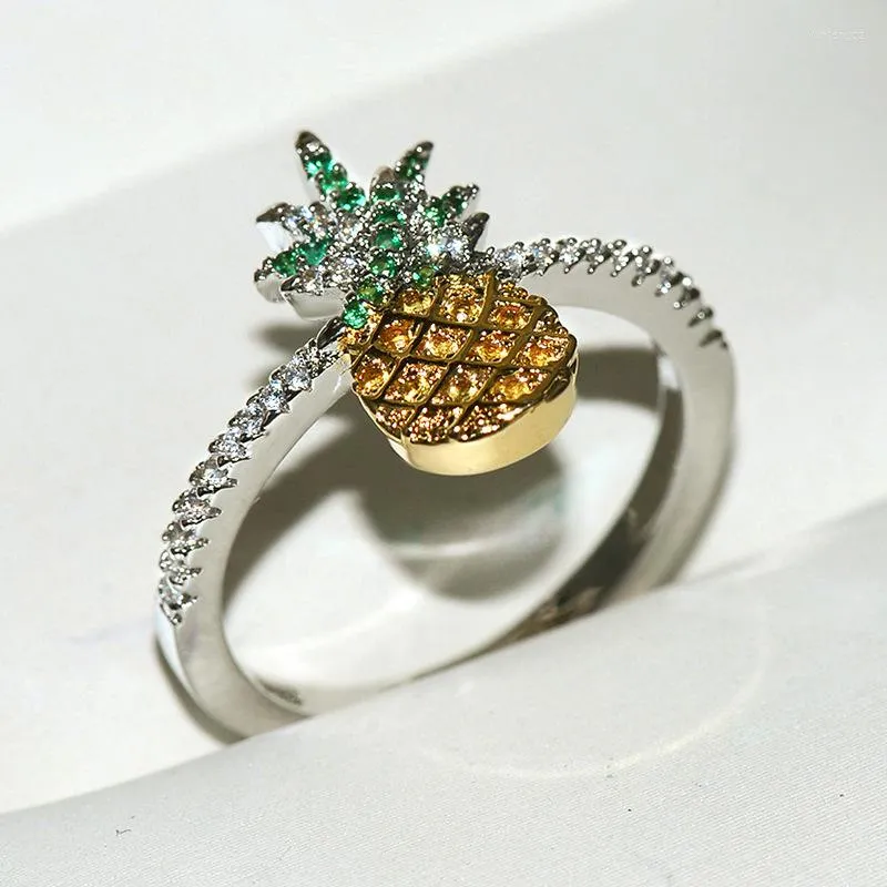 Anneaux de mariage 2022 déclaration blanc/jaune ananas pour les femmes incrustation Zircon été plage bijoux cadeaux d'anniversaire anneau de fruits