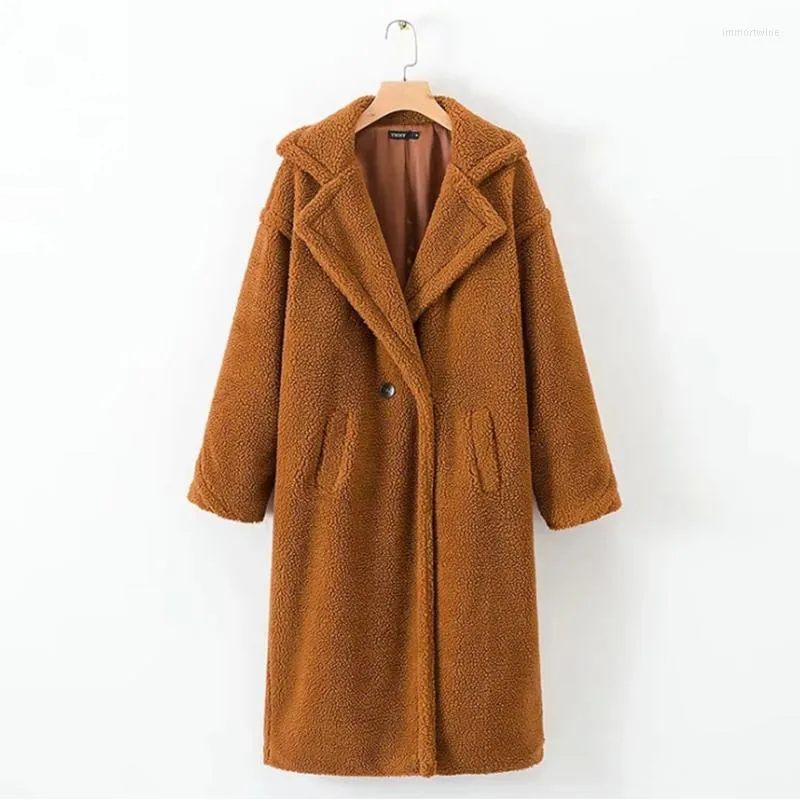 Kvinnors päls Liva Girl Autumn Winter Coat Women 2022 Casual Loose Solid Long Teddy Female Vintage Thick Faux Jackets rockar