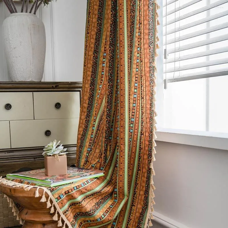 Kurtyna amerykańska retro bohemian drukowane zasłony z bawełniane bawełniane paski sypialni do salonu wnętrza domu
