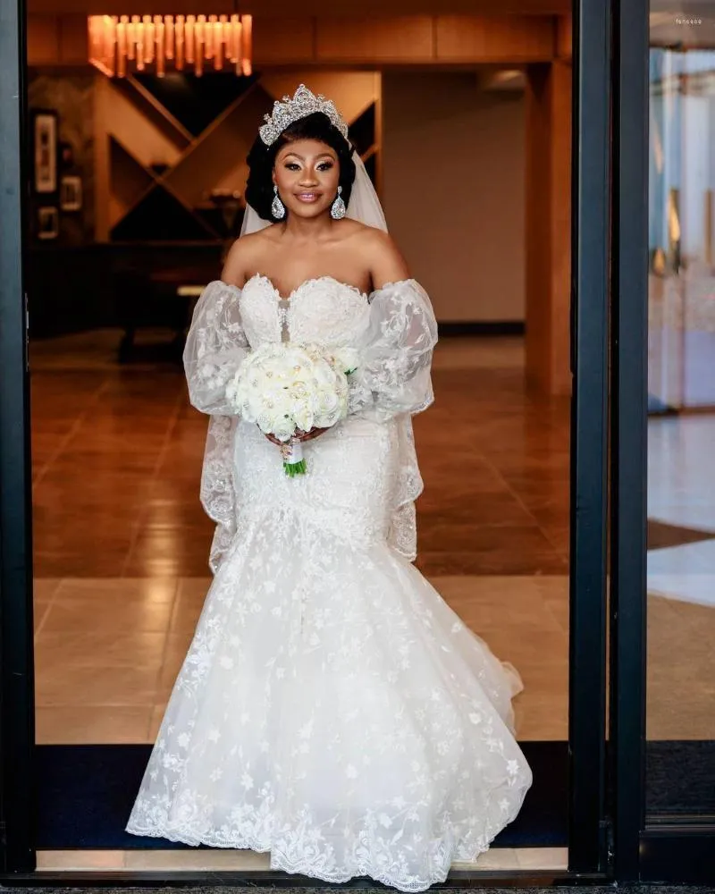 Robe De mariée Chic Est sirène dentelle élégante chérie cou détachable bouffant manches longues robes De mariée Vestidos De Novia