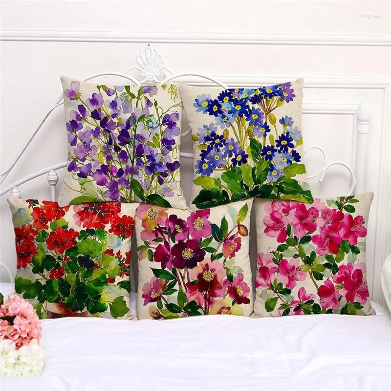 Taie d'oreiller jeter cas aquarelle fleurs Floral housse de coussin 45x45 cm maison salon décoration lin/coton taie d'oreiller décor