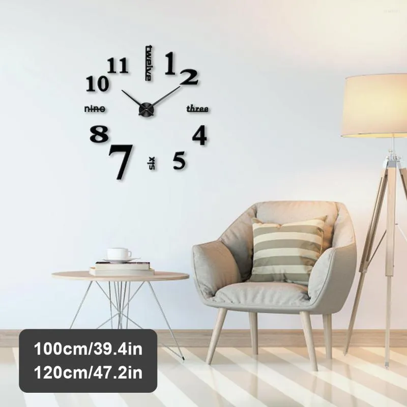 Horloges murales L Grande horloge sans cadre bricolage moderne 3D miroir étanche surface décorative créative grande taille