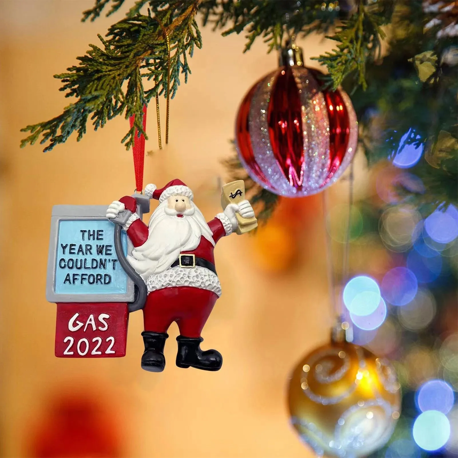Kerstspeelgoed Grappig Xmas Santa Claus ornamenten het jaar dat we ons geen gas nieuwjaarsboom konden veroorloven hangende hangerse decoratie