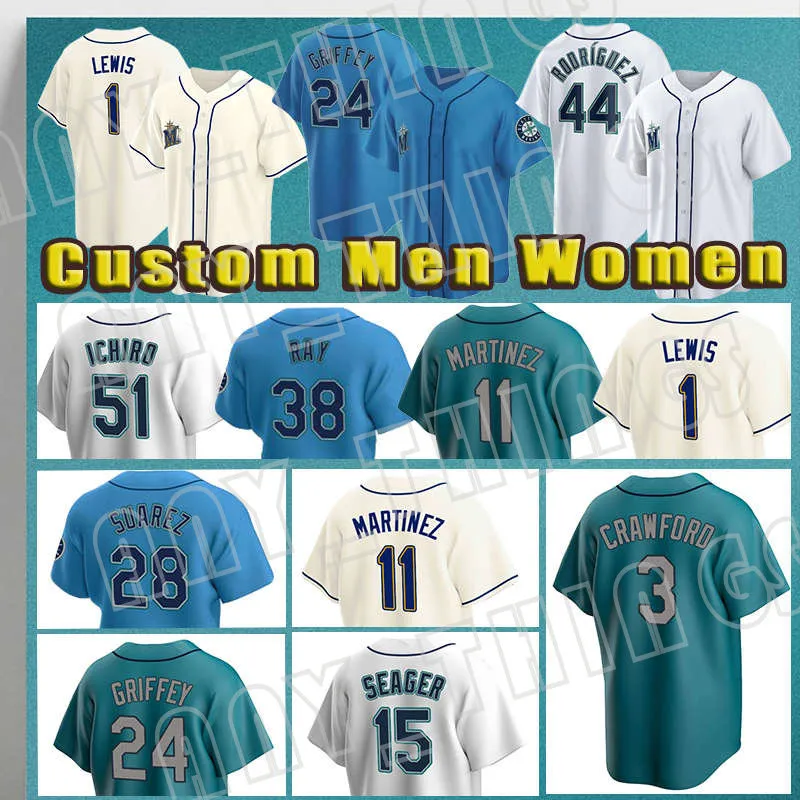 Seattle Jersey Mariners Mitch Haniger Baseball 24 Ken Griffey Jr. 1 Kyle Lewis 51 Ichiro Suzuki Abraham Toro Seager Eugenio Suarez 33 Justus Sheffield Andres Munoz