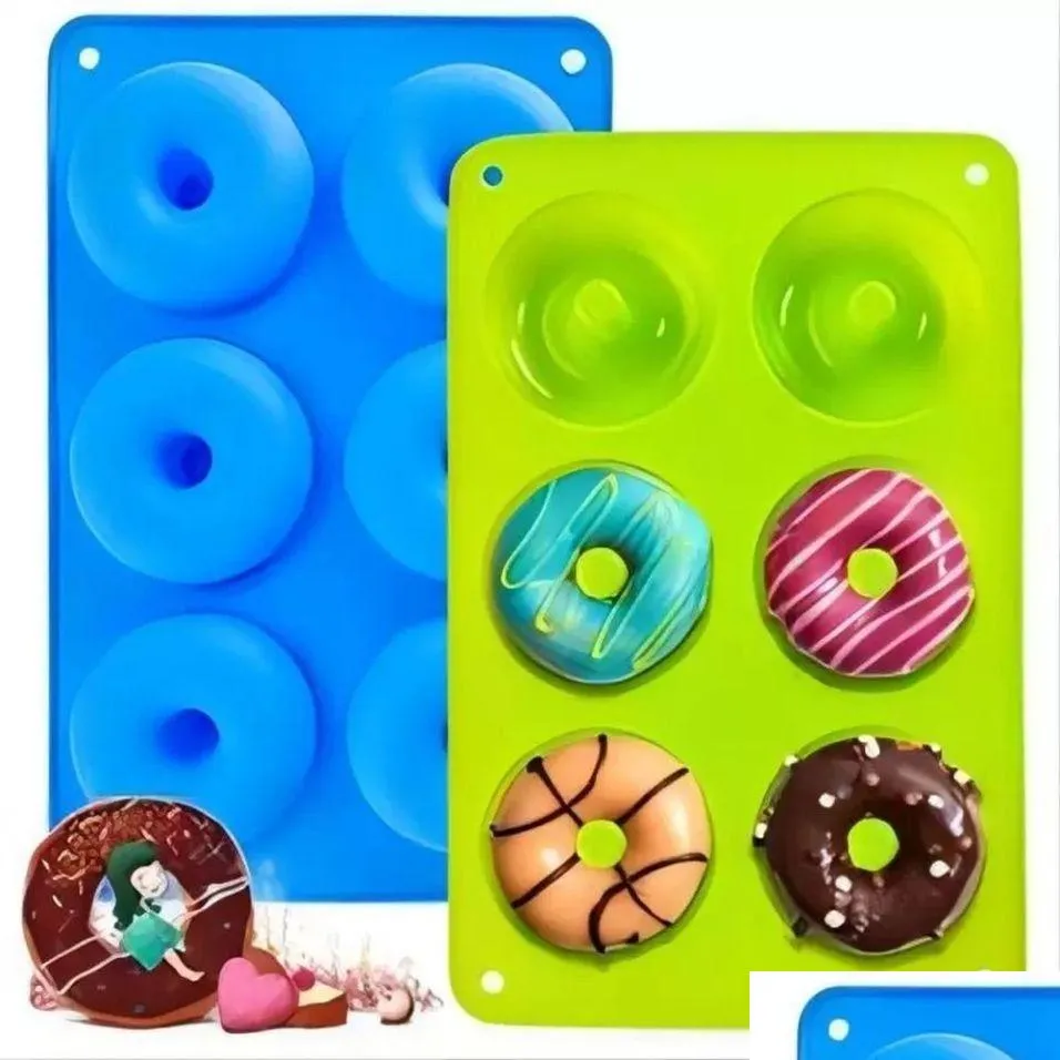 Pişirme Kalıplar Pişirme Modları Sile Donut Pan 6 Boşluk Donuts Sopa Kek Bisküvi Simitler Mod Tepsi Pasta Mutfak Malzemeleri Delek Dhrlh