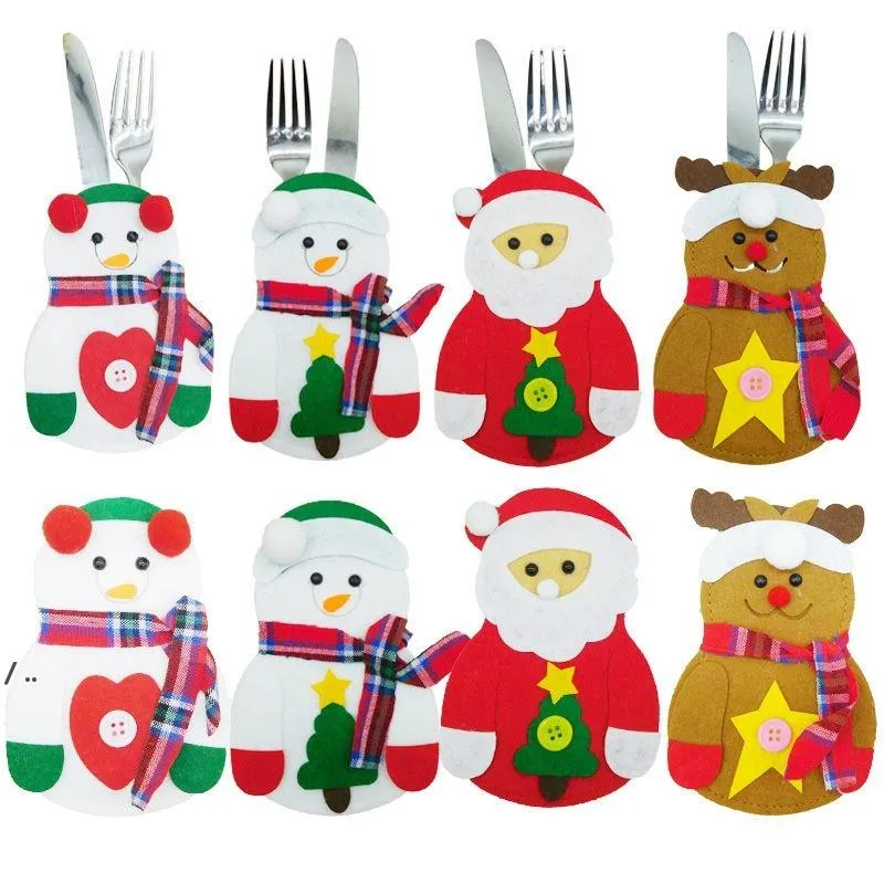 Christmas Santa Claus Knifes Forks Bag Reunion Dinner Silverware Holders Pockets Pouch Snowman Elk Party Decoration JNC232