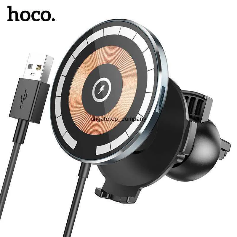 Fast Charge Hoco 2in1 Magnetic Wireless Car Charger Top para iPhone 14 Plus 13 Pro Max 15W Charging Airvent Handle