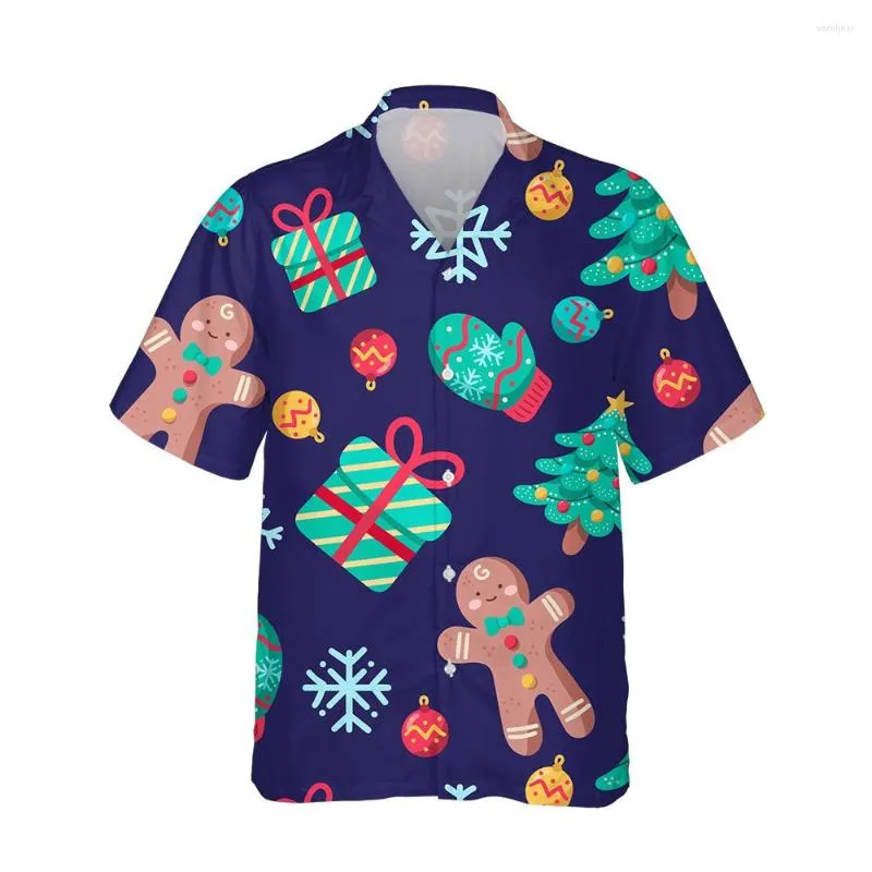 Chemises décontractées pour hommes Jumeast 3d cadeau de biscuit de noël imprimé chemise hawaïenne hommes mode à manches courtes pour hommes à la mode Blouses amples