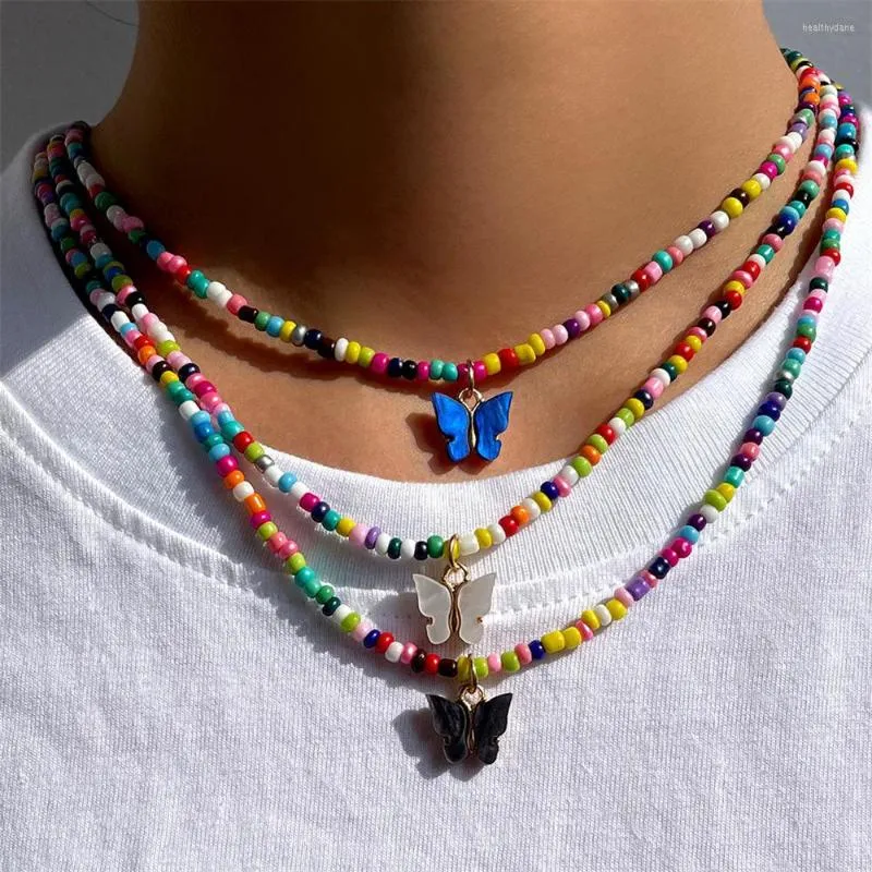 Choker Boho Etnisk stil Färgglada Miyuki -pärlor Butterfly Pendant Halsband för kvinnor Trend Y2K Hip Hop Collar Statement smycken