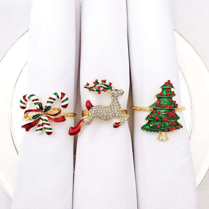 Pierścienie serwetek Kreatywny świąteczny pierścień świąteczny drzewo Jingling Bell Santa Claus Crutch Elk Snowman Merry 2022 Dostawy dostawy Smtha