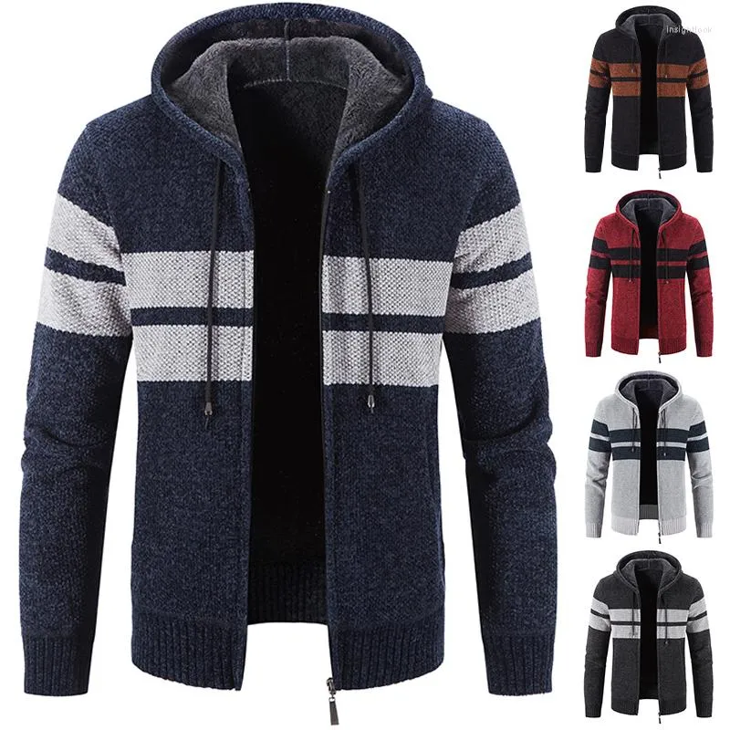 Vestes pour hommes manteau hommes hiver polaire chaud cardigan à fermeture éclair à capuche laine tricoté pull veste décontractée beaux vêtements