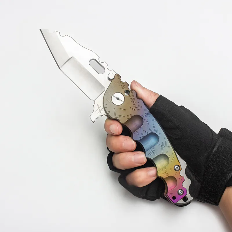 Heeter Knifeworks Folding Knifle Man Of War Limited Custom Version Strong S35VN 블레이드 컬러 티타늄 손잡이 무거운 야외 장비 전술 도구 포켓 EDC