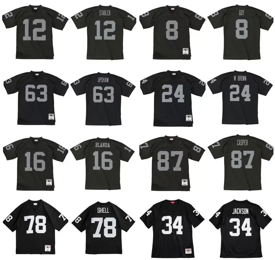 Custom Stitched Football Jersey 12 Ken Stabler 78 Shell 63 Upshaw 24