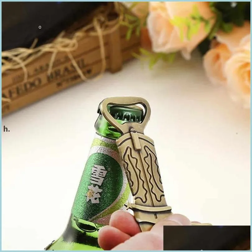 Openers Vintage Bronze Alloy Cowboy Boot Shape Bottle Opener Personality Bar Kitchen Tool Soda Beer Cap Wedding Drop Delivery 2022 H Dhue9