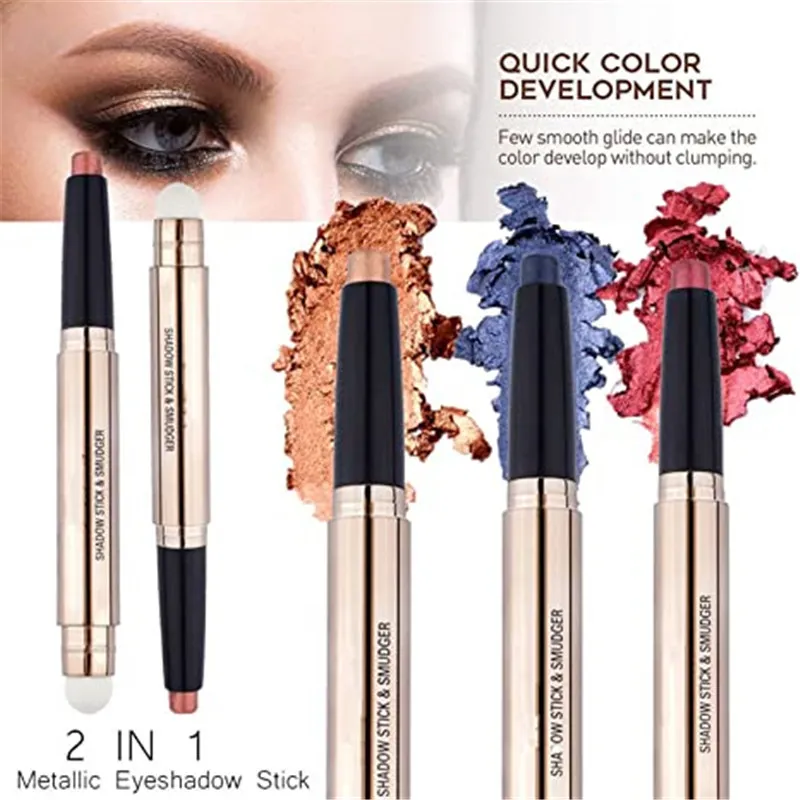 12 f￤rger Eye Shadow Sticker Double-End Colorful Eyeshadow Pencil L￥ngvarig vattent￤t skimmer Eyeshadow Highlighter Stick Makeup