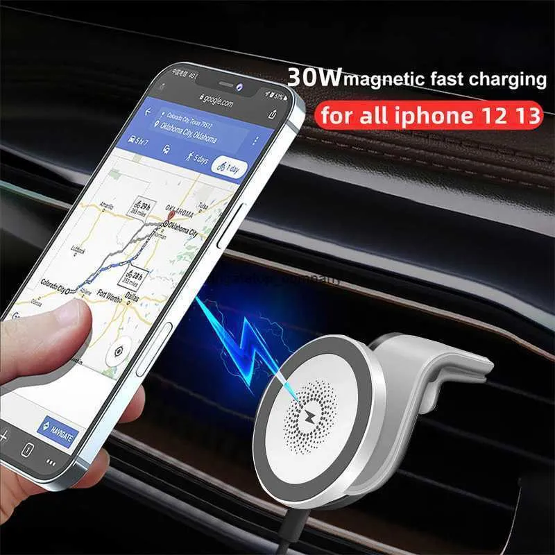 Fast Charge 30W Magnetic Car Wireless Dopecter для серии Magsafe iPhone 12 13 Pro Max Mini Зарядка подставка для телефона