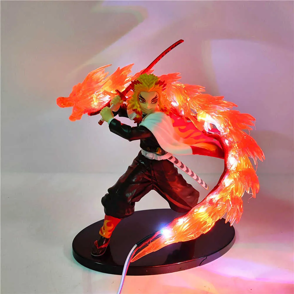 Demon Slayer Anime Figure Rengoku Kyoujurou LED Set DIY Remote Dragon Toy Kimetsu no Yaiba Model Action Figma Juguetes Doll 21cm