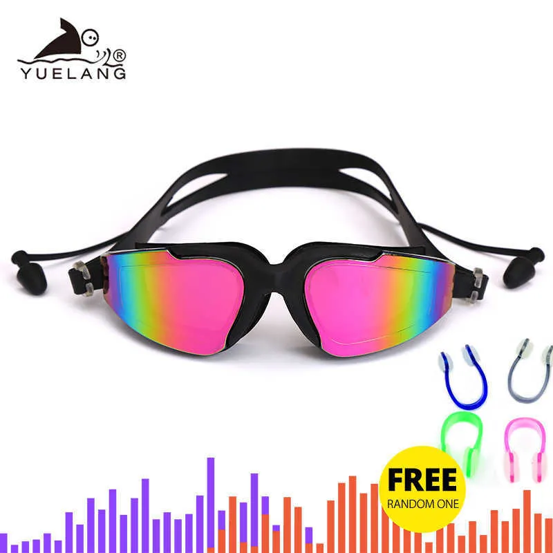 Goggles Sile Professional Swimming Goggles Anti-Fog UV Multicolor Glass med öronpropp Näsklipp Kvinnor Sportsglasögon L221028