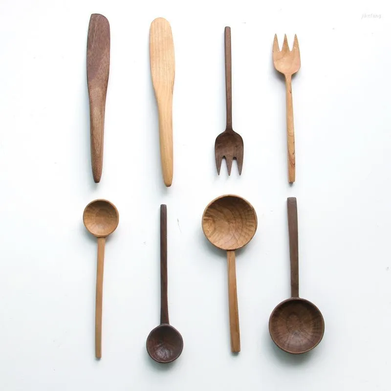 Dinnerware Sets Wood Set Cutlery Spoon Fork Buttler Knife Eco Friendly Table Black Walnut/Cherry