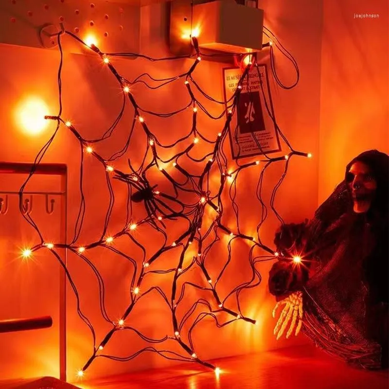 Strängar LED Spider Web Light Halloween Decorative Lights Batteri drivs för sovrummet vardagsrum utomhus juldekor