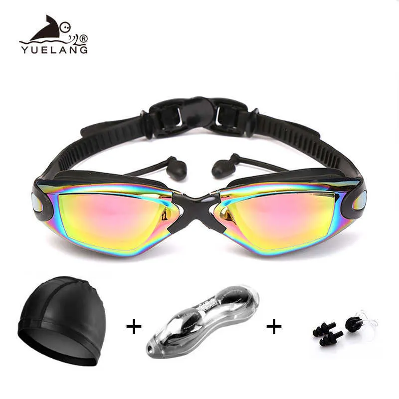 lunettes Lunettes de natation Ensemble Professionnel Durable Sile Bouchons D'oreilles Cap Plongée Anti-buée Anti-UV Étanche adulte arène Lunettes L221028